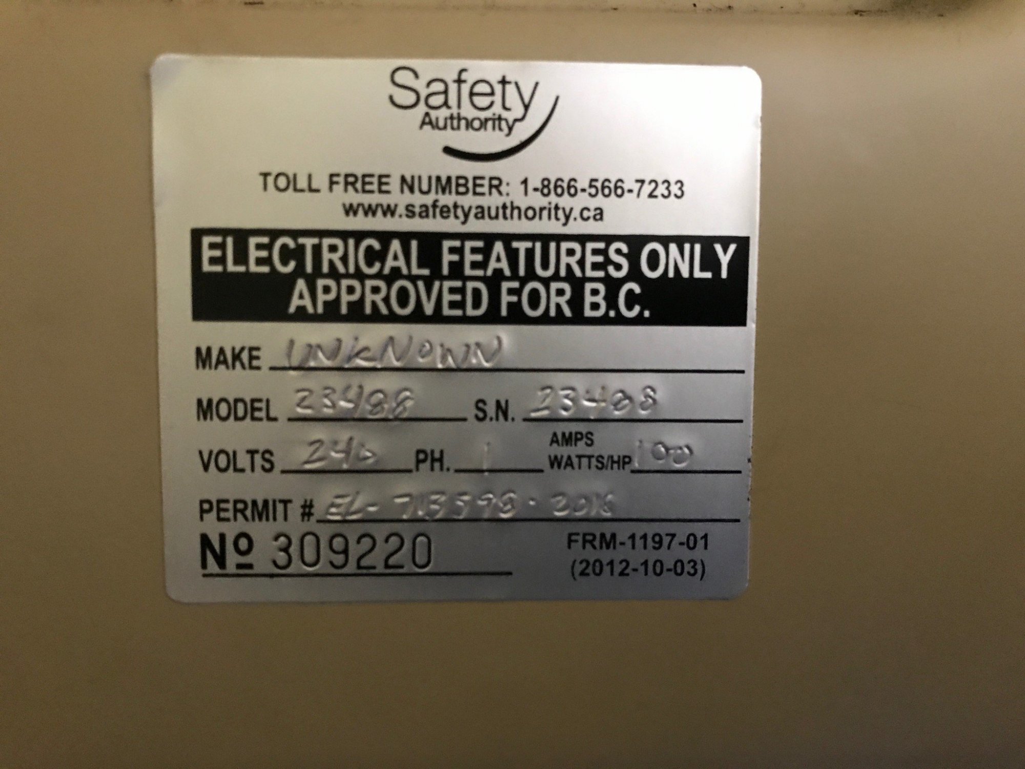 BC mobile home electrical safety seal